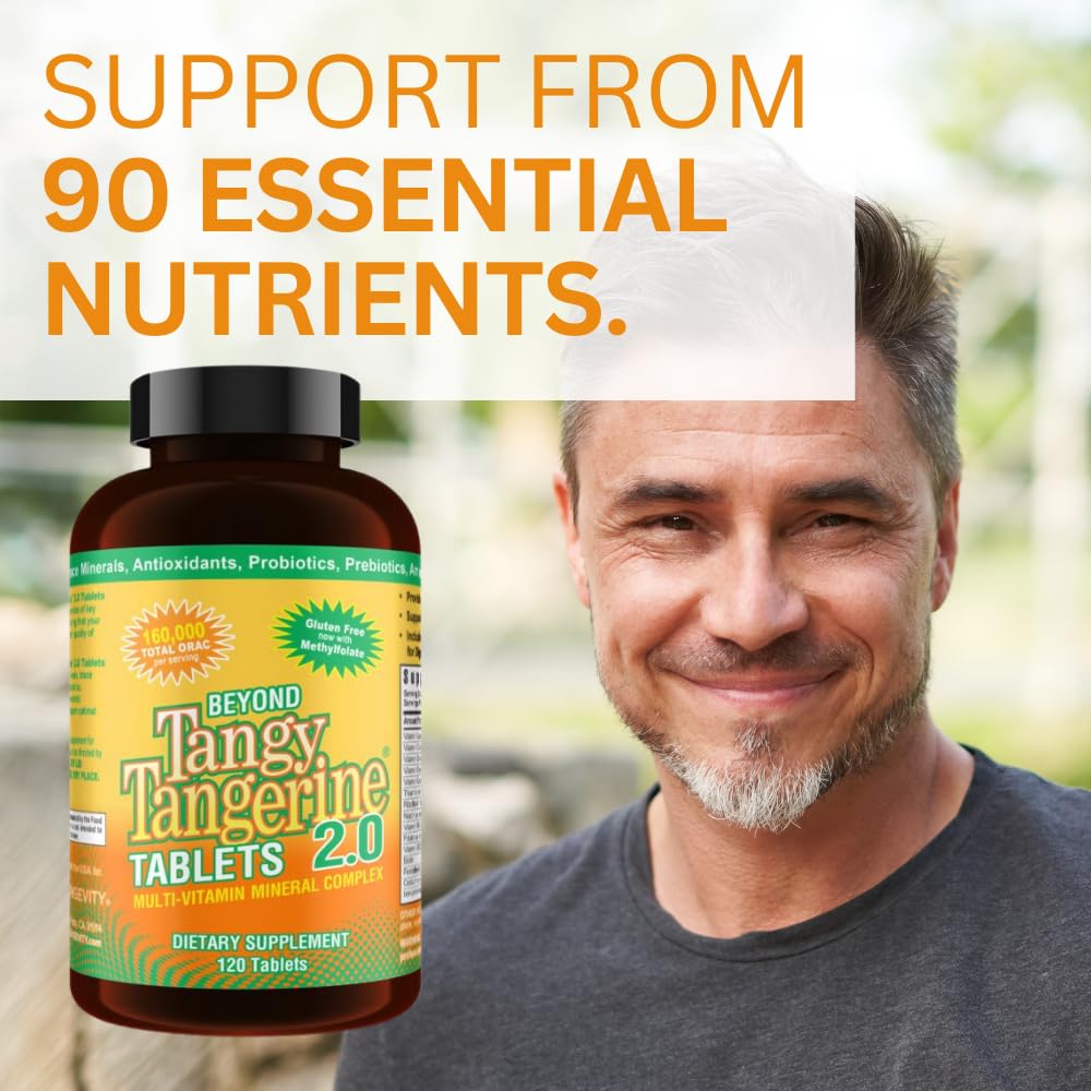 Youngevity Beyond Tangy Tangerine 2.0 Multi-Vitamin & Mineral Complex - Made with Natural & Whole Foods | 160,000 ORAC | 120 Tablets | 1 Bottle - dailyvitalstore