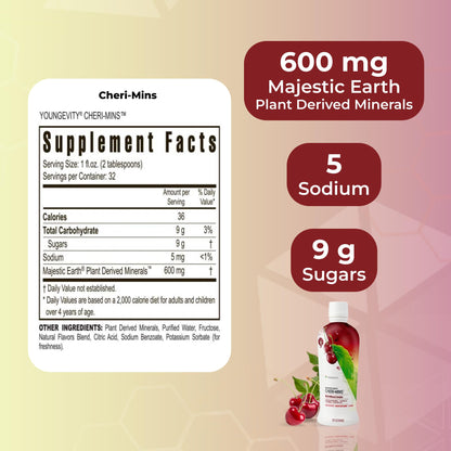 Youngevity Cheri-Mins™ Plant Derived Liquid Minerals - Great Tasting Formula - 77+ Natural Unaltered Trace Minerals - Colloidal Form Humic Shale (32 Fl Oz) - dailyvitalstore