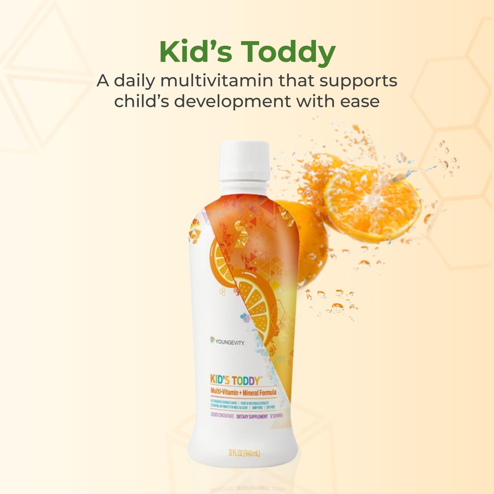 Youngevity Kid's Toddy™ - Mega Multivitamin for Kids & Children Age 2+ - 14 Vitamins, 10 Minerals, Phytonutrient Blend - Highly Absorbable - Great Tasting Orange 32 Fl Oz (Pack of 2) - dailyvitalstore