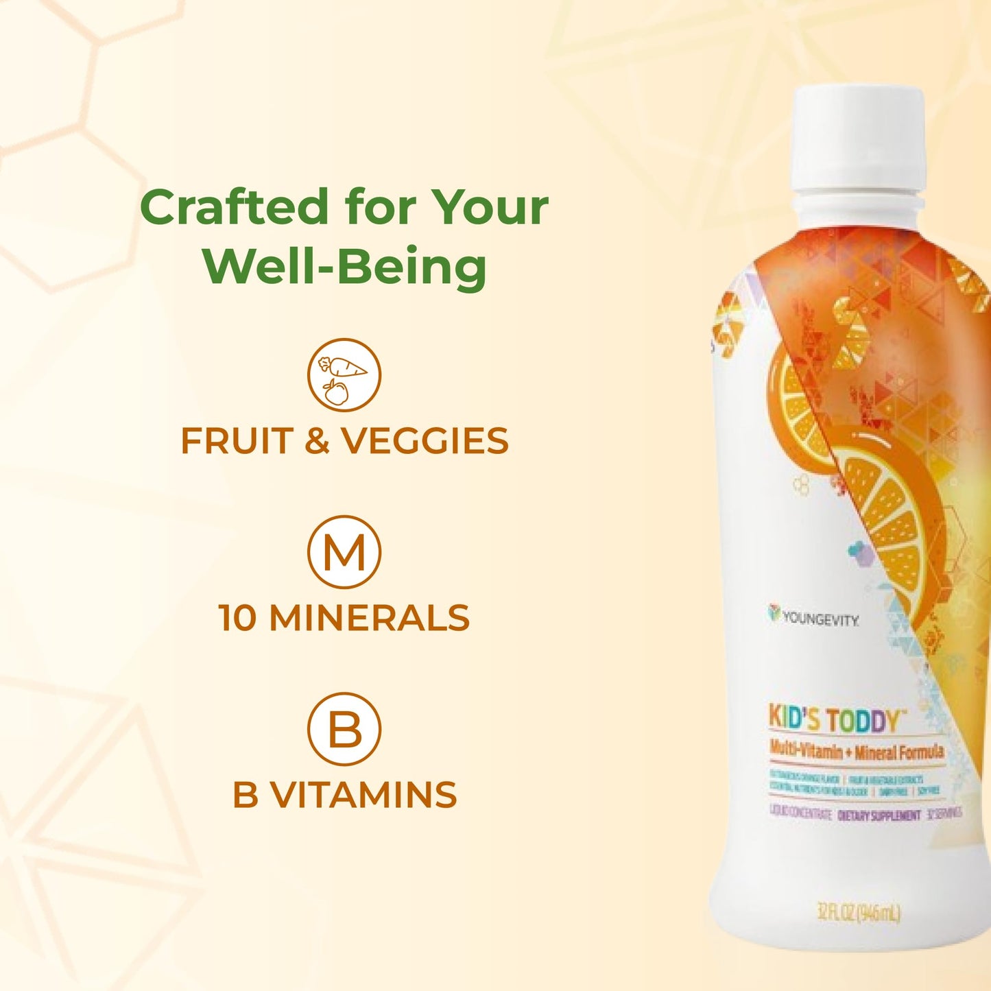 Youngevity Kid's Toddy™ - Mega Multivitamin for Kids & Children Age 2+ - 14 Vitamins, 10 Minerals, Phytonutrient Blend - Highly Absorbable - Great Tasting Orange 32 Fl Oz (Pack of 2) - dailyvitalstore