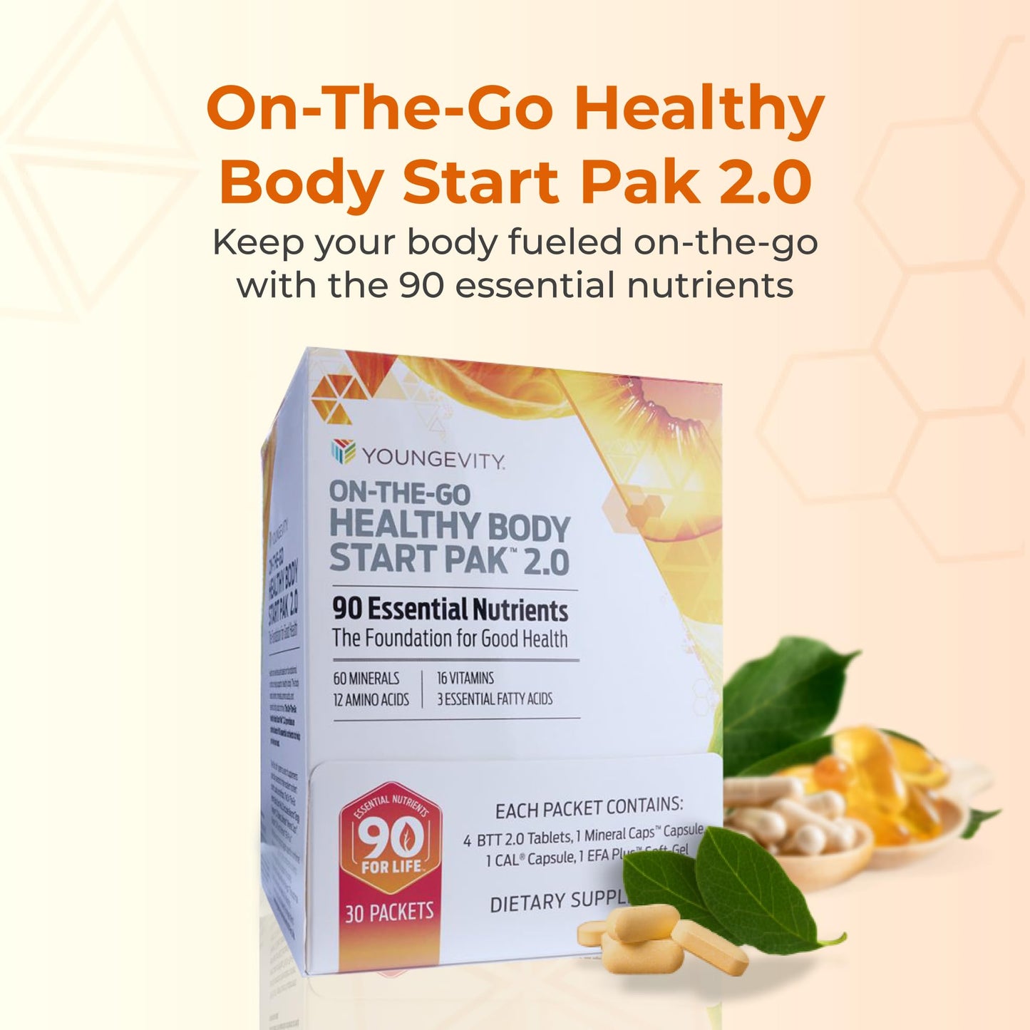 Youngevity On-The-Go Healthy Body Start Pak 2.0 - Includes Multi-Vitamins, Minerals, EFAs, & Amino Acids | 90 Essential Nutrients | 30-Day Supply - dailyvitalstore