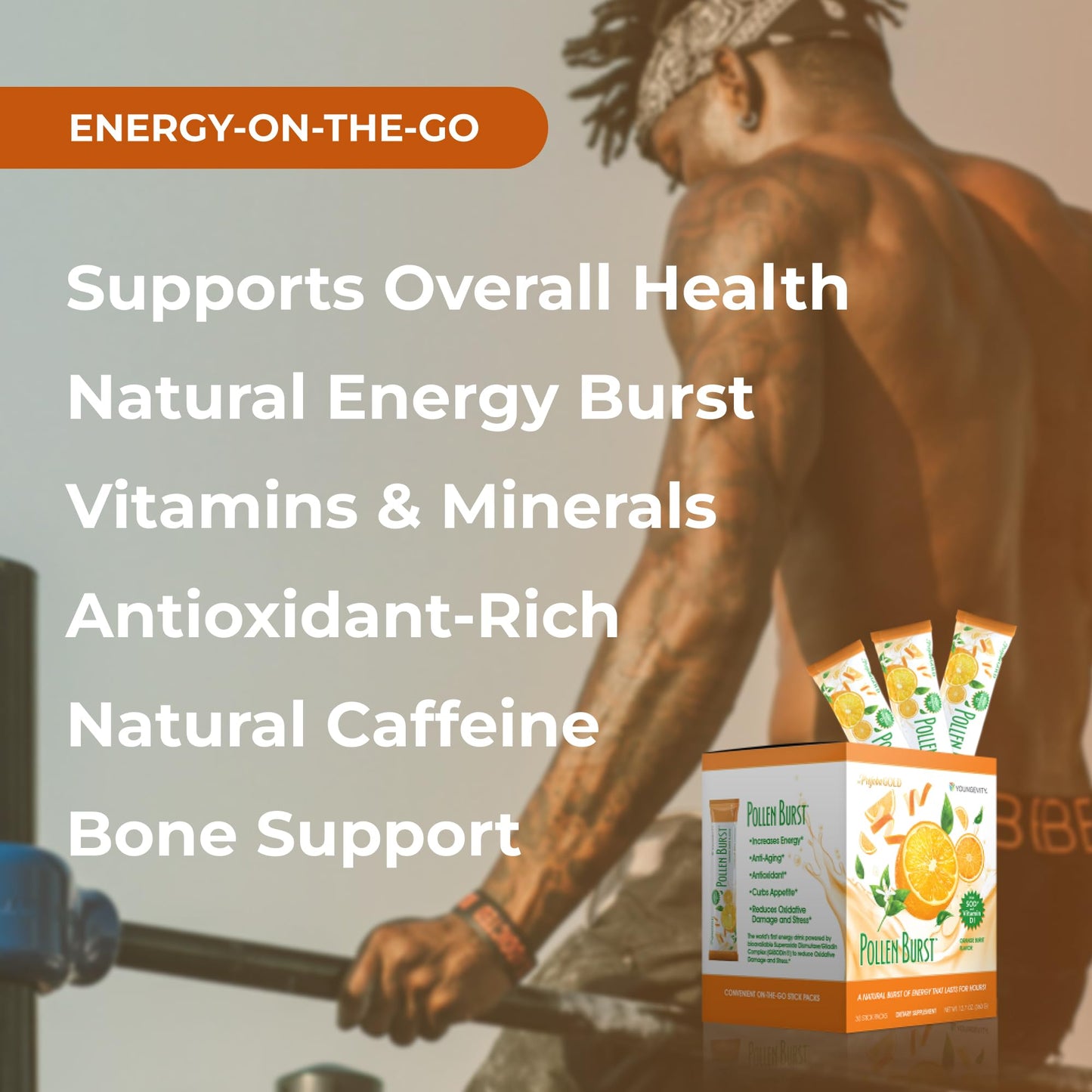 Youngevity ProJoba Pollen Burst™ - Clean Natural Energy Supplement w/Green Tea, Pollen Extract, GliSODin® - Increase Focus, Brain Boost, Endurance, Mental Clarity (30 Sticks) - dailyvitalstore
