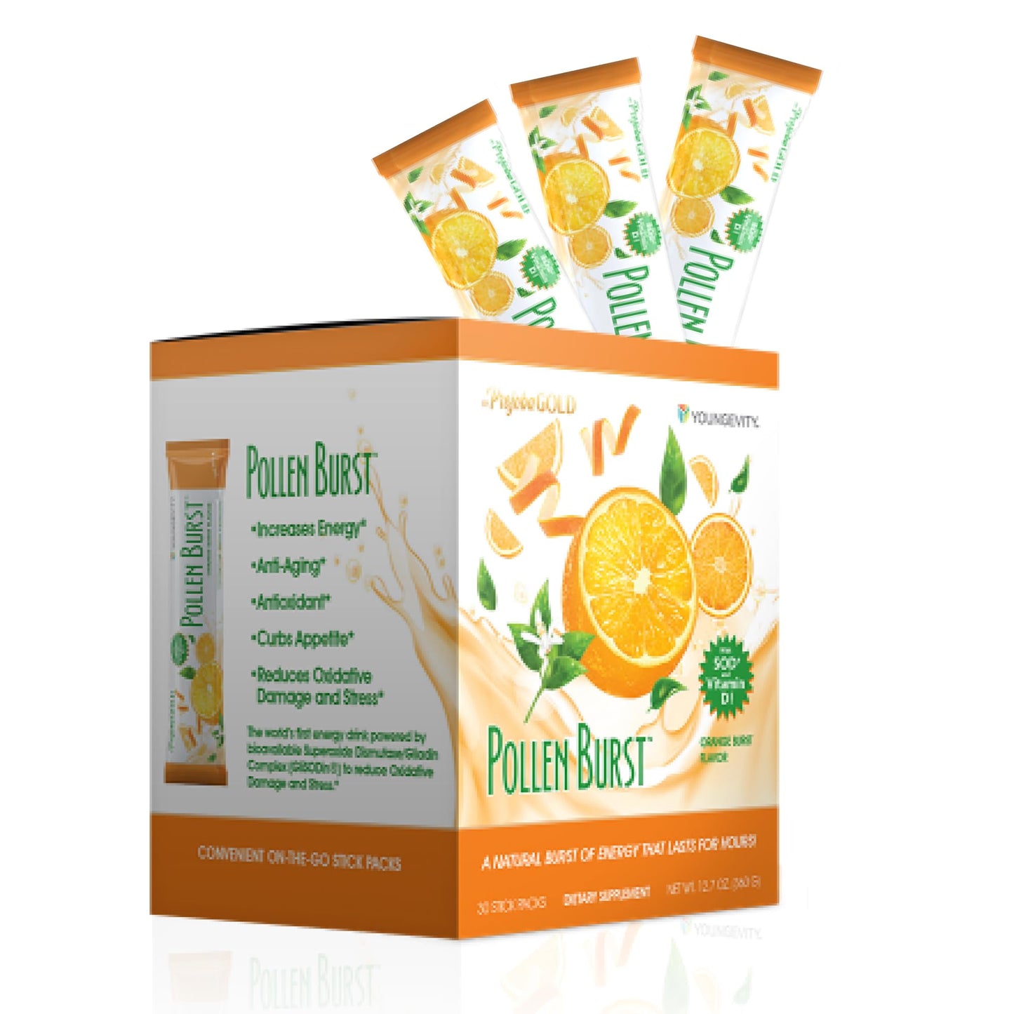 Youngevity ProJoba Pollen Burst™ - Clean Natural Energy Supplement w/Green Tea, Pollen Extract, GliSODin® - Increase Focus, Brain Boost, Endurance, Mental Clarity (30 Sticks) - dailyvitalstore