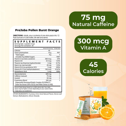 Youngevity ProJoba Pollen Burst™ - Clean Natural Energy Supplement w/Green Tea, Pollen Extract, GliSODin® - Increase Focus, Brain Boost, Endurance, Mental Clarity (30 Sticks) - dailyvitalstore