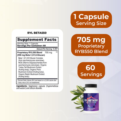 Youngevity RYL Beta550 Beta 1, 3-D Glucan Immune Support - 60 Capsules (Pack of 1) - dailyvitalstore