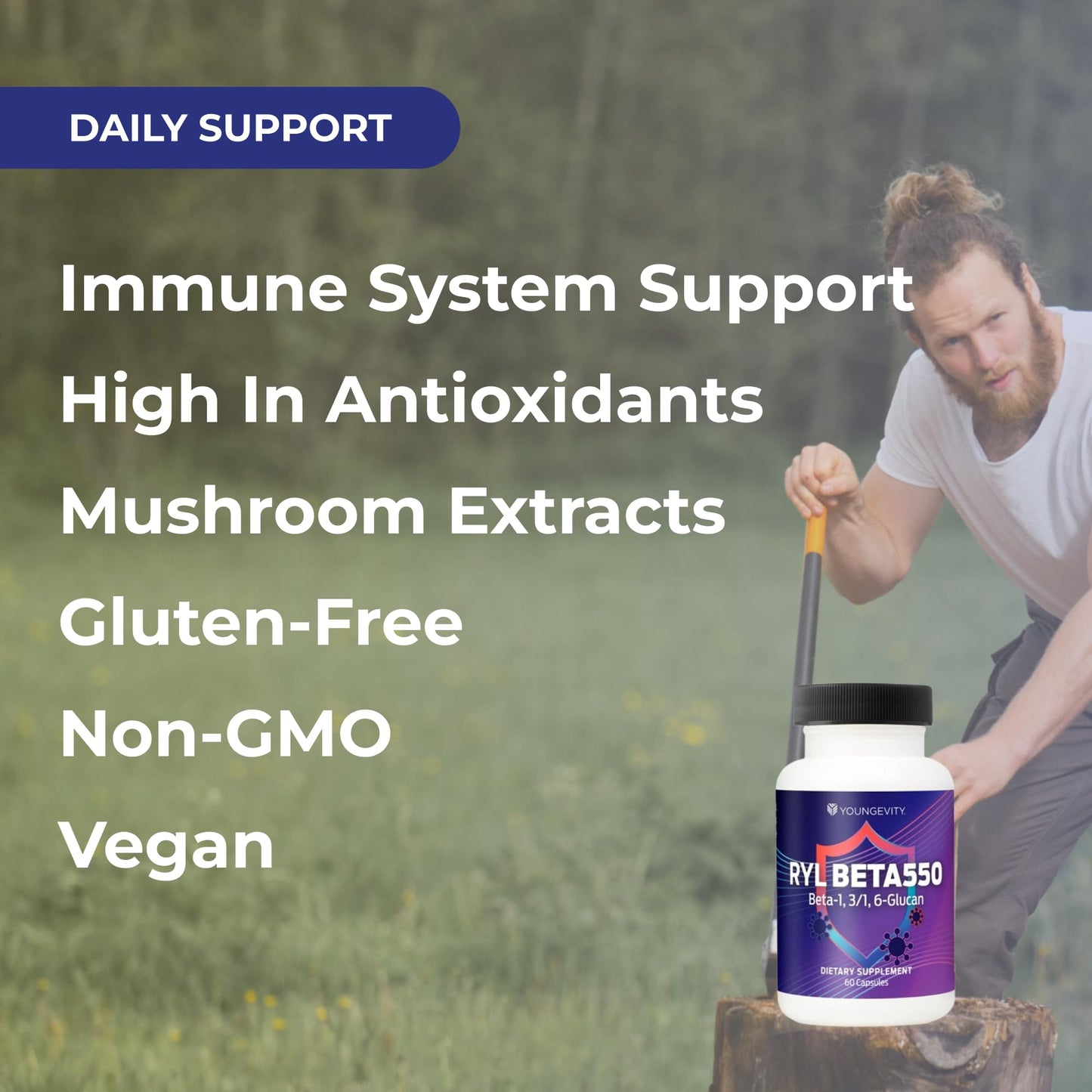 Youngevity RYL Beta550 Beta 1, 3-D Glucan Immune Support - 60 Capsules (Pack of 1) - dailyvitalstore