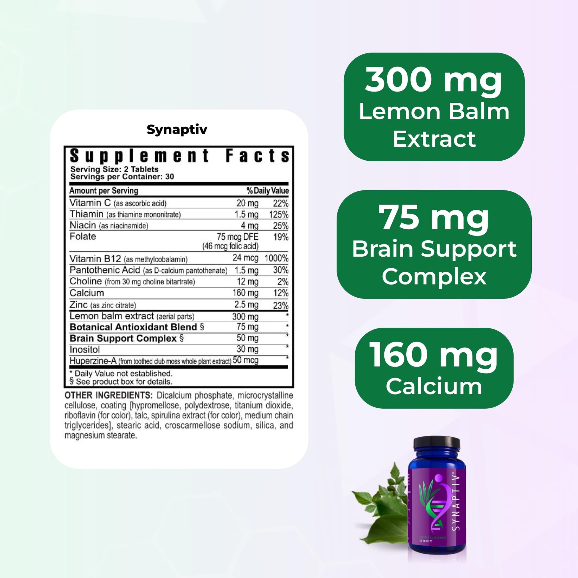 Youngevity Synaptiv™ Brain Support - 12in1 - Ginkgo, Huperzine, Bacopa, Quercetin and More - with Potent Antioxidant Blend + Vitamins - 60 Tablets (Pack of 1) - dailyvitalstore
