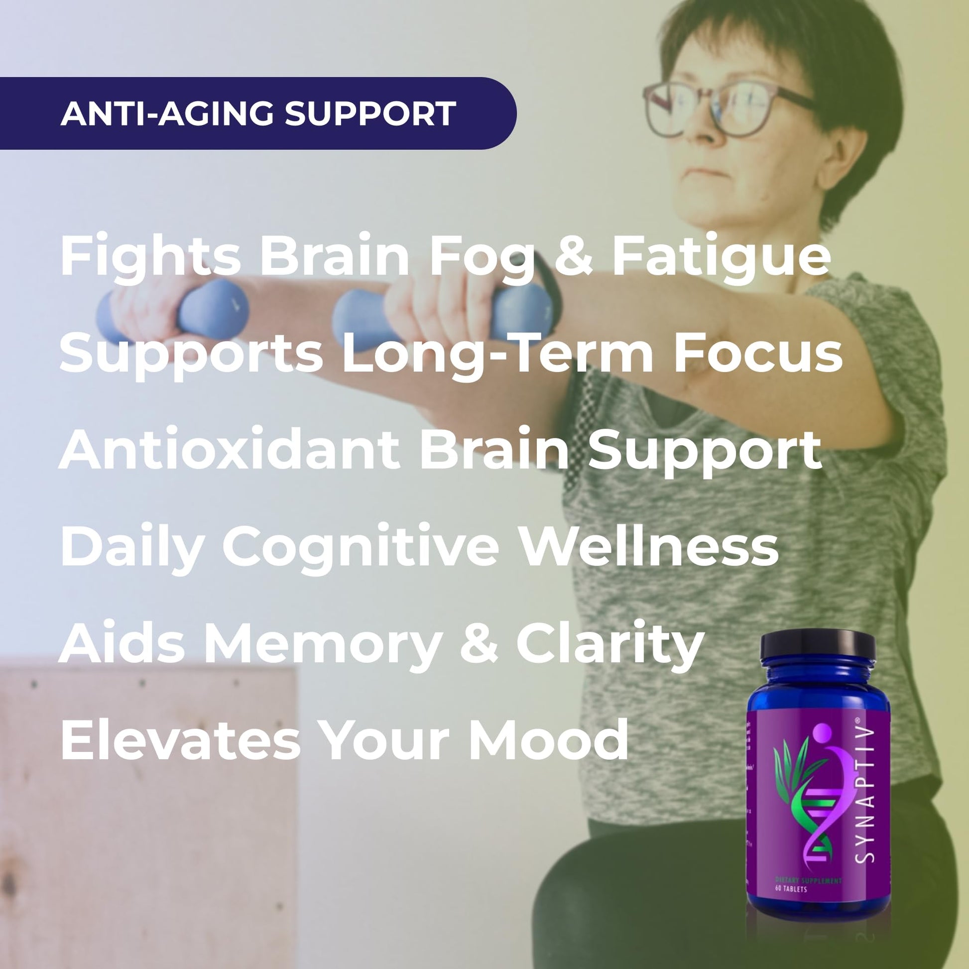 Youngevity Synaptiv™ Brain Support - 12in1 - Ginkgo, Huperzine, Bacopa, Quercetin and More - with Potent Antioxidant Blend + Vitamins - 60 Tablets (Pack of 1) - dailyvitalstore