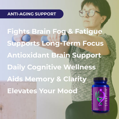 Youngevity Synaptiv™ Brain Support - 12in1 - Ginkgo, Huperzine, Bacopa, Quercetin and More - with Potent Antioxidant Blend + Vitamins - 60 Tablets (Pack of 1) - dailyvitalstore