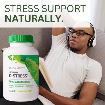 Youngevity Ultimate D-Stress™ – Natural Stress Relief Supplement with Magnesium, Valerian Root Extract, and B Vitamins – Supports Adrenal Health and Nervous System – 120 Capsules (Pack of 1) - dailyvitalstore