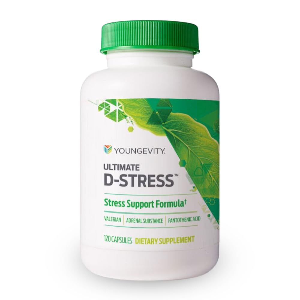 Youngevity Ultimate D-Stress™ – Natural Stress Relief Supplement with Magnesium, Valerian Root Extract, and B Vitamins – Supports Adrenal Health and Nervous System – 120 Capsules (Pack of 1) - dailyvitalstore
