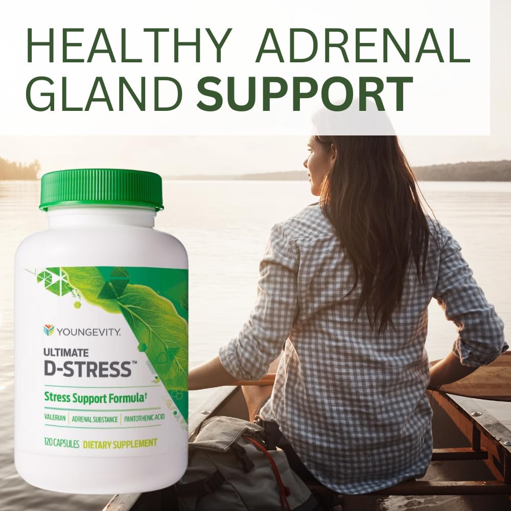Youngevity Ultimate D-Stress™ – Natural Stress Relief Supplement with Magnesium, Valerian Root Extract, and B Vitamins – Supports Adrenal Health and Nervous System – 120 Capsules (Pack of 1) - dailyvitalstore