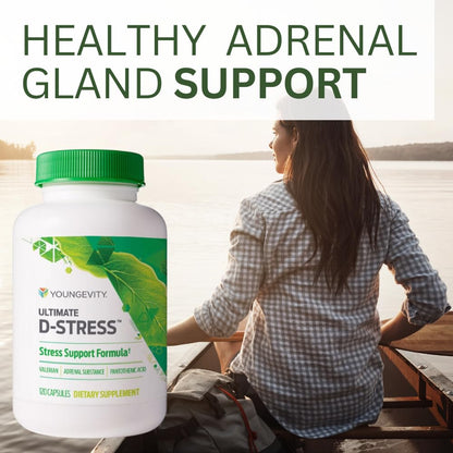Youngevity Ultimate D-Stress™ – Natural Stress Relief Supplement with Magnesium, Valerian Root Extract, and B Vitamins – Supports Adrenal Health and Nervous System – 120 Capsules (Pack of 1) - dailyvitalstore