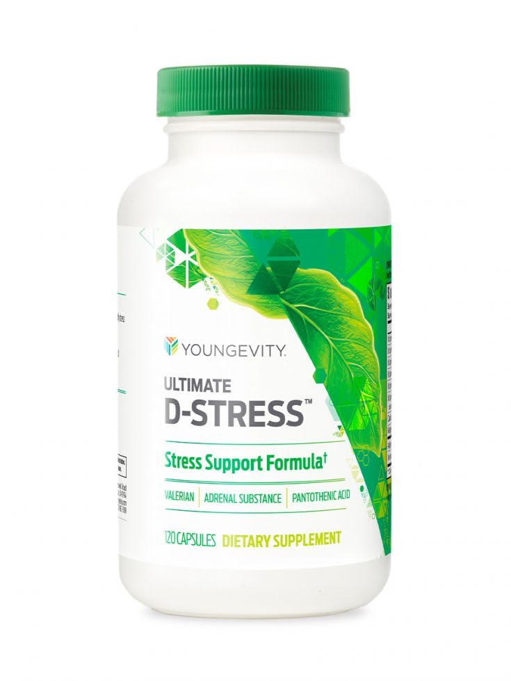 Youngevity Ultimate D-Stress™ – Natural Stress Relief Supplement with Magnesium, Valerian Root Extract, and B Vitamins – Supports Adrenal Health and Nervous System – 120 Capsules (Pack of 1) - dailyvitalstore