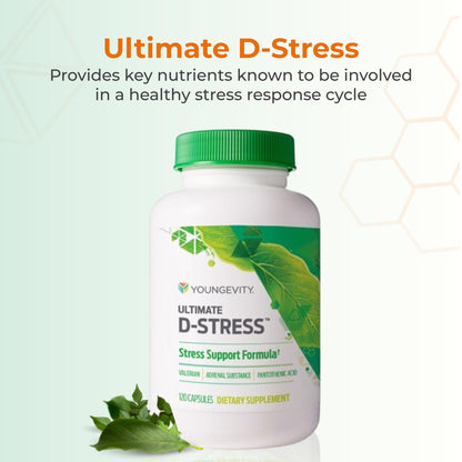 Youngevity Ultimate D-Stress™ – Natural Stress Relief Supplement with Magnesium, Valerian Root Extract, and B Vitamins – Supports Adrenal Health and Nervous System – 120 Capsules - dailyvitalstore