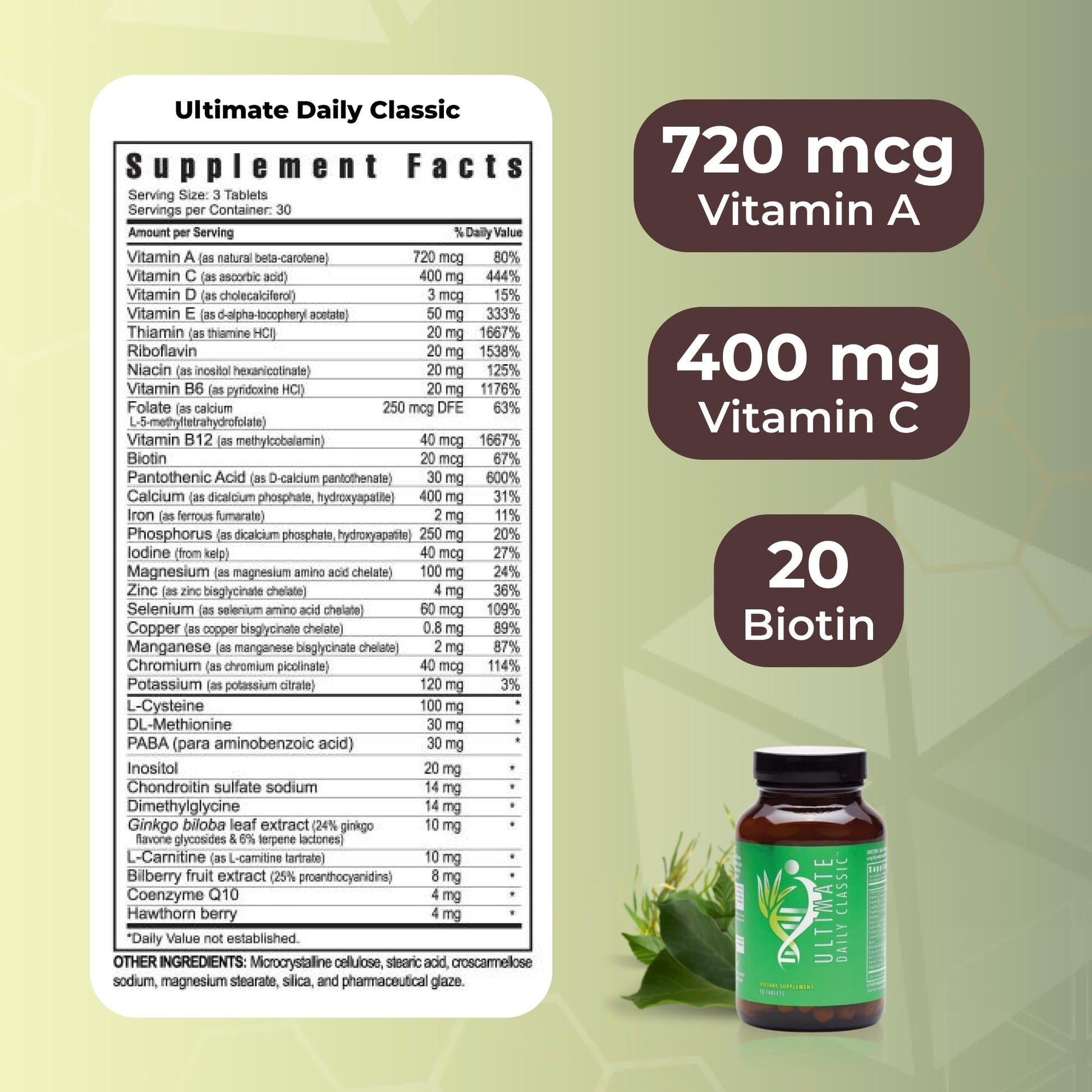 Youngevity Ultimate Daily Classic – Multivitamin with Essential Vitamins, Minerals, Amino Acids, and Antioxidant-Rich Botanicals – Supports Cardiovascular, Brain, Bone, and Bone Health – 90 Tablets - dailyvitalstore