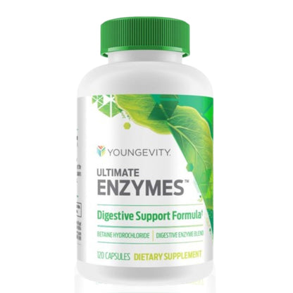 Youngevity Ultimate Enzymes® - Multi Enzymes for Digestion, Gas & Bloating Relief - Betaine HCl, Ox Bile, Pancreatine 10X, Papain 6M, Pepsin 1:3000 (120 Capsules) - dailyvitalstore