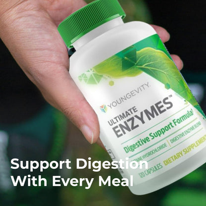 Youngevity Ultimate Enzymes® - Multi Enzymes for Digestion, Gas & Bloating Relief - Betaine HCl, Ox Bile, Pancreatine 10X, Papain 6M, Pepsin 1:3000 (120 Capsules) - dailyvitalstore