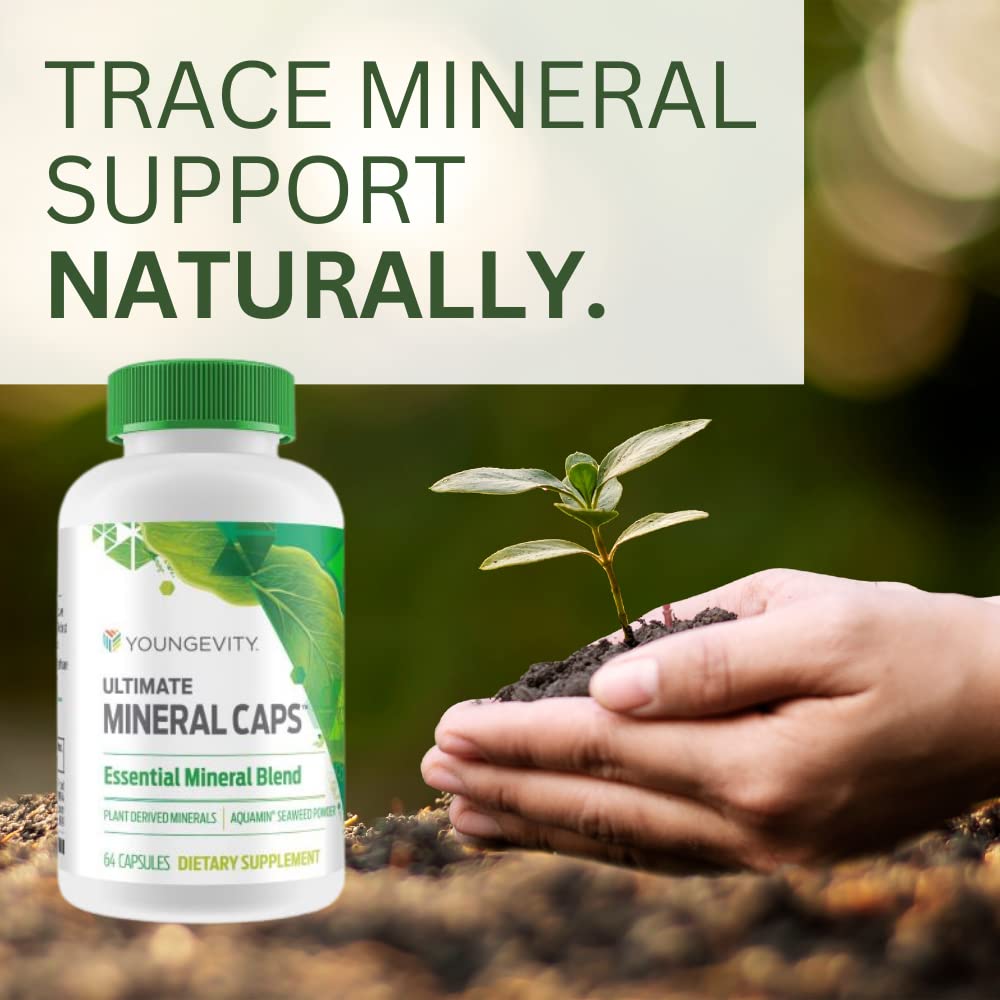 Youngevity Ultimate Mineral Caps™ - 70+ Essential Full Spectrum Trace Minerals - Nutrient-Dense, Derived from Humic & Aquamin Seaweed (64 Capsule) - dailyvitalstore