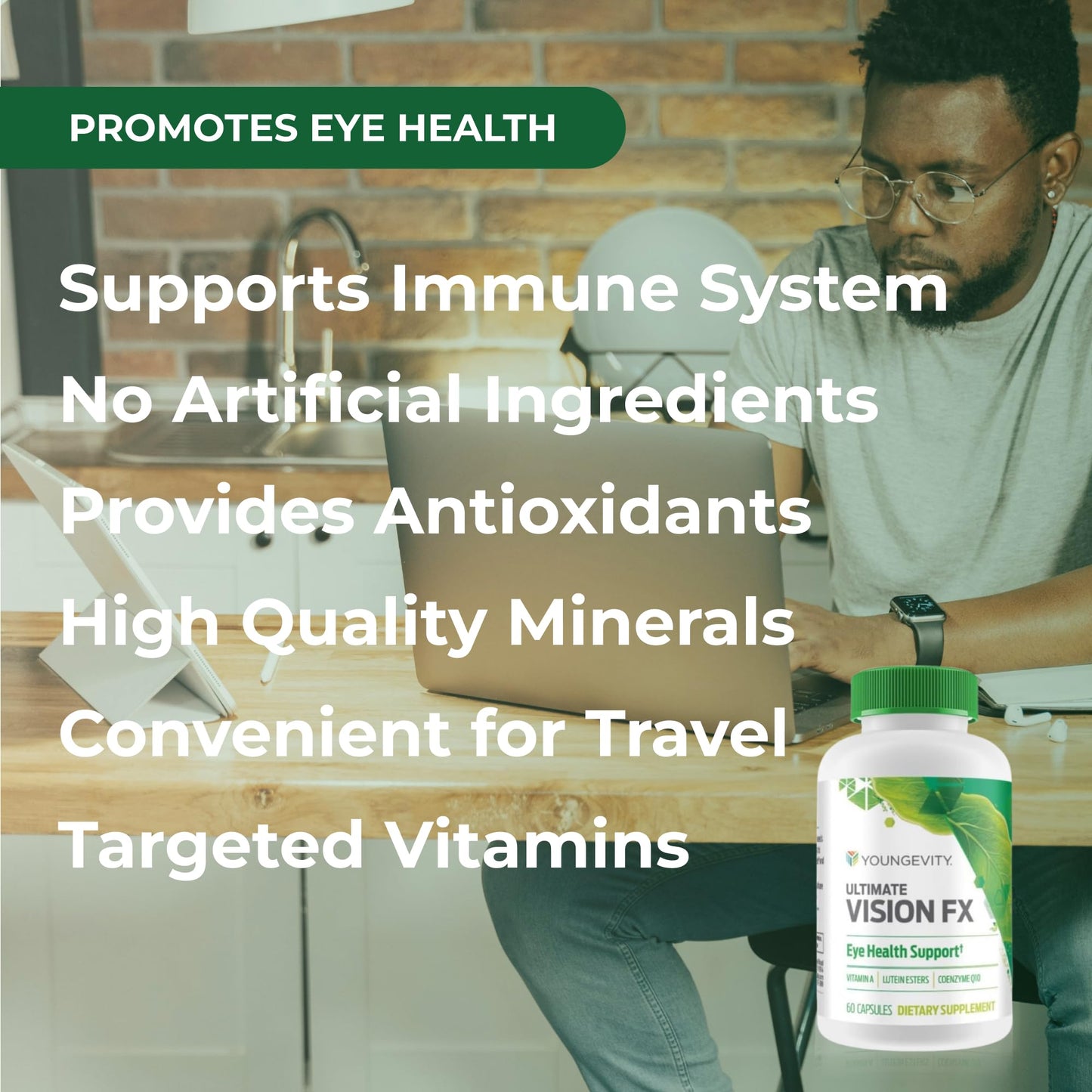 Youngevity Ultimate Vision FX™ - Eye Vitamin & Mineral Supplement Blend - Lutein, CoQ10, Vitamins A, C, E, Zinc, Chromium, Selenium for Eye Health (60 Capsules) - dailyvitalstore