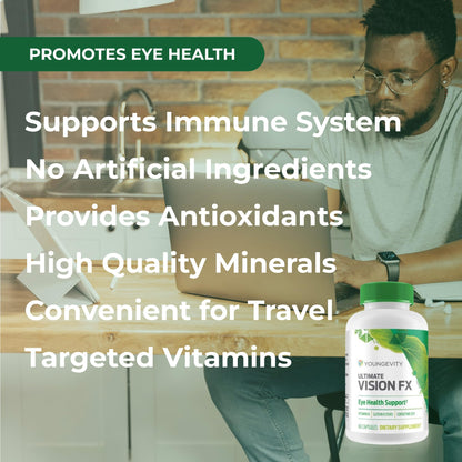 Youngevity Ultimate Vision FX™ - Eye Vitamin & Mineral Supplement Blend - Lutein, CoQ10, Vitamins A, C, E, Zinc, Chromium, Selenium for Eye Health (60 Capsules) - dailyvitalstore