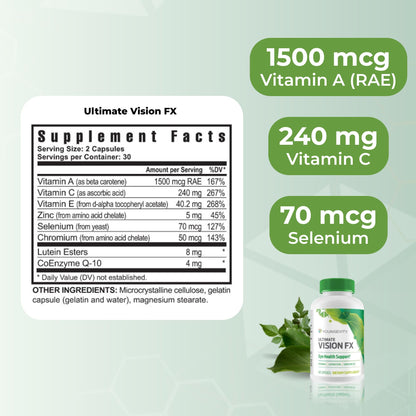 Youngevity Ultimate Vision FX™ - Eye Vitamin & Mineral Supplement Blend - Lutein, CoQ10, Vitamins A, C, E, Zinc, Chromium, Selenium for Eye Health (60 Capsules) - dailyvitalstore