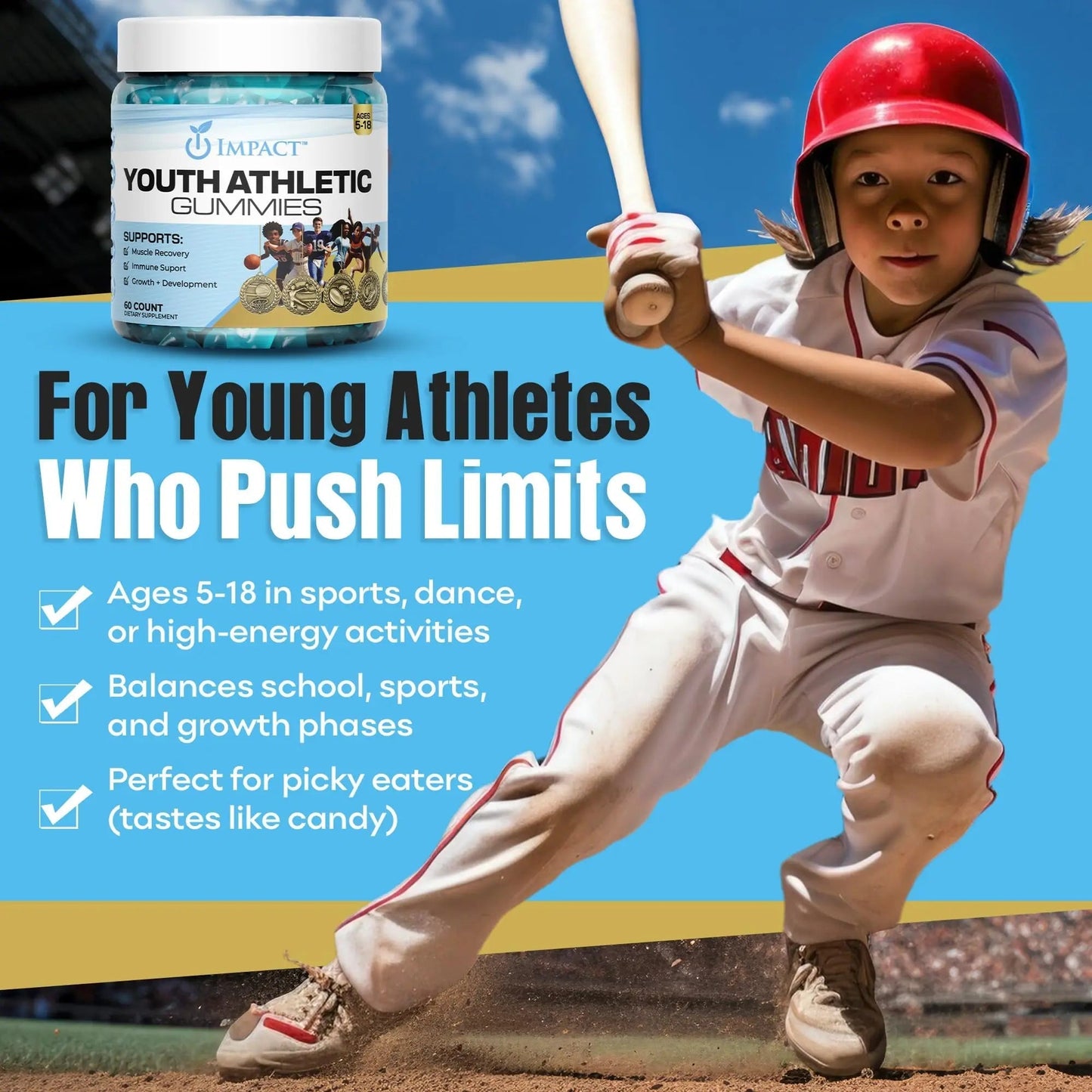 Youth Athletic Gummies – Kids Multivitamin Gummies with Essential Nutrients, Immune & Energy Support, Vegan & Gelatin-Free - dailyvitalstore