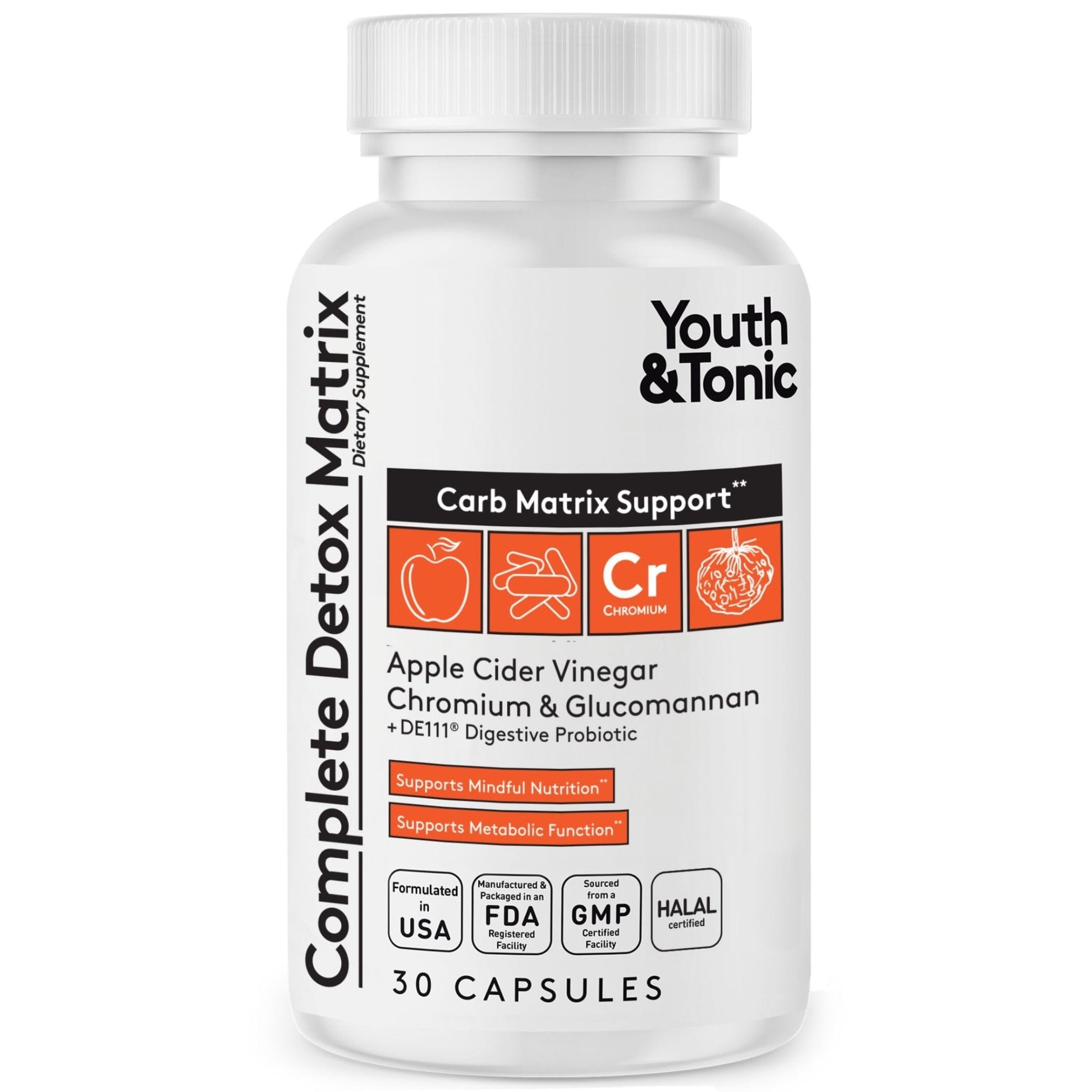 Youth & Tonic Balanced Detox Pills as Complete Gut Cleanse & Carb Matrix Support with ACV, Glucomannan, Chromium for Body Detoxing & Digestive Health, Supplement for Men & Women, Third-Party Tested - dailyvitalstore
