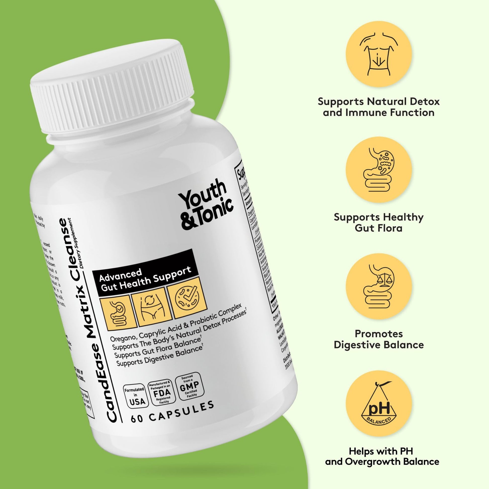 Youth & Tonic CandEase Cleanse Matrix – Overgrowth Support & Gut Health, Intestinal Flora Balance & Body Detox Complex with Oregano, Caprylic Acid - dailyvitalstore