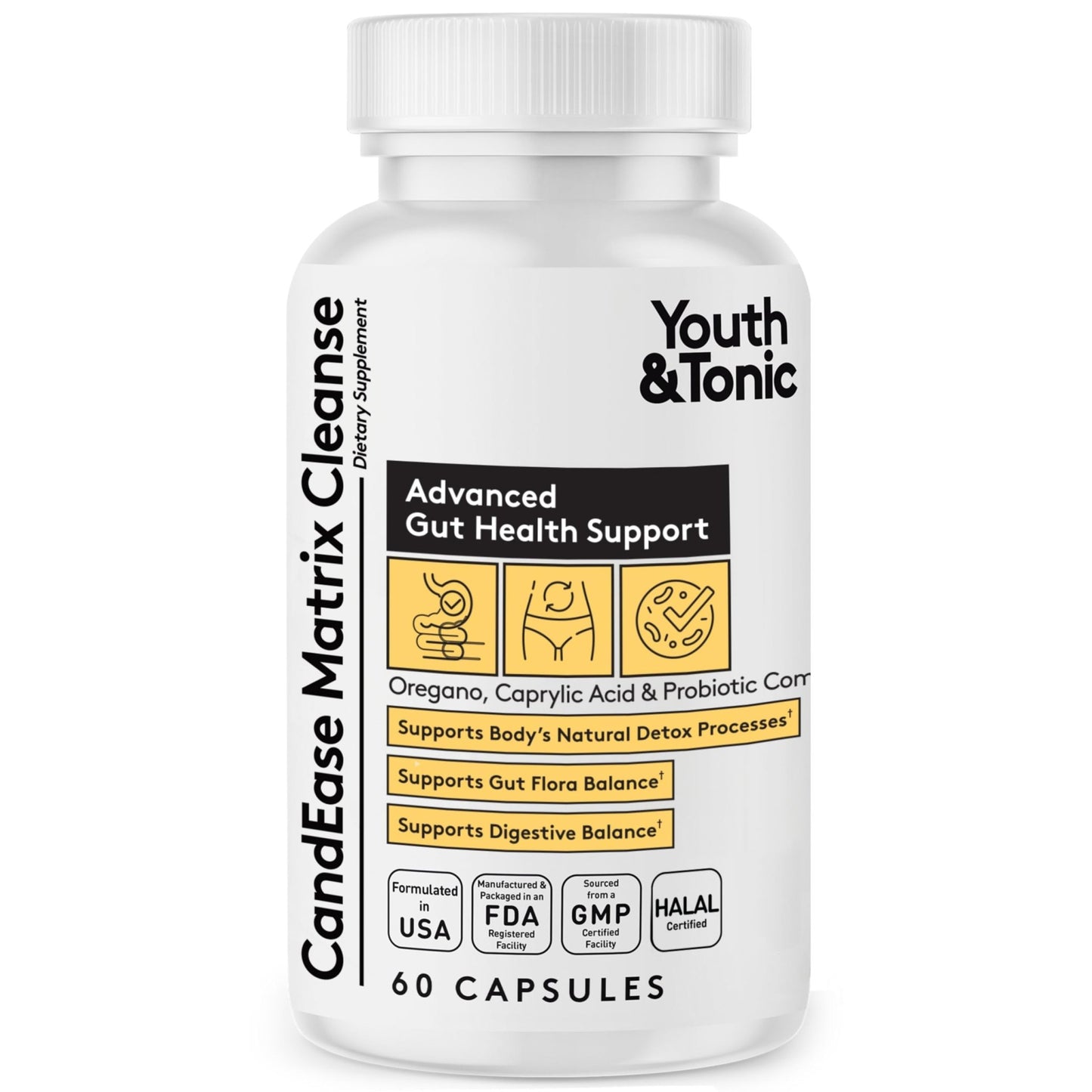 Youth & Tonic CandEase Cleanse Matrix – Overgrowth Support & Gut Health, Intestinal Flora Balance & Body Detox Complex with Oregano, Caprylic Acid - dailyvitalstore