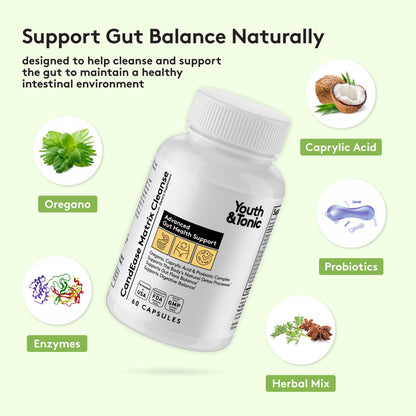 Youth & Tonic CandEase Cleanse Matrix – Overgrowth Support & Gut Health, Intestinal Flora Balance & Body Detox Complex with Oregano, Caprylic Acid - dailyvitalstore