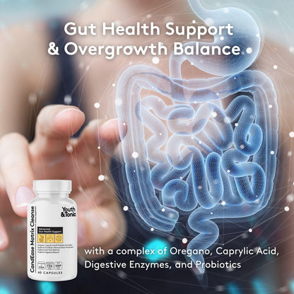 Youth & Tonic CandEase Cleanse Matrix – Overgrowth Support & Gut Health, Intestinal Flora Balance & Body Detox Complex with Oregano, Caprylic Acid - dailyvitalstore