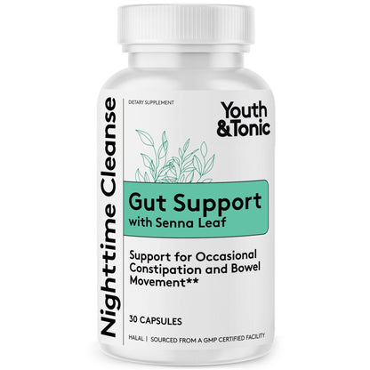 Youth & Tonic Overnight Intestinal Cleanse Supplement for Occasional Constipation Relief, Gut & Colon Cleanse Detox with Senna Leaf, Psyllium Husk Powder - dailyvitalstore