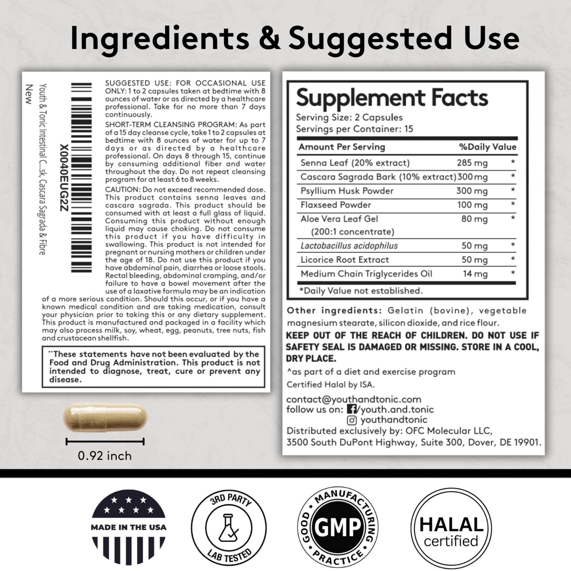 Youth & Tonic Overnight Intestinal Cleanse Supplement for Occasional Constipation Relief, Gut & Colon Cleanse Detox with Senna Leaf, Psyllium Husk Powder - dailyvitalstore