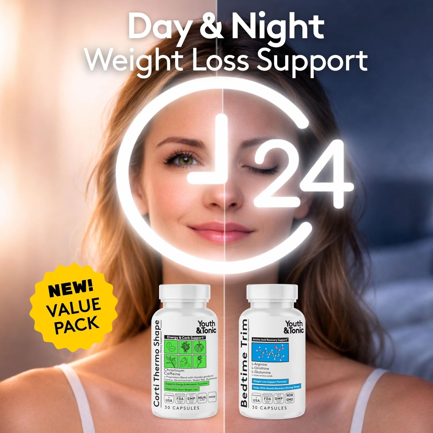 Youth & Tonic PM Bedtime Trim for Lean Appearance & Muscle Definition Support – Nighttime Amino Acids Supplement for Overnight Recovery, Men & Women, 30 Capsules - dailyvitalstore