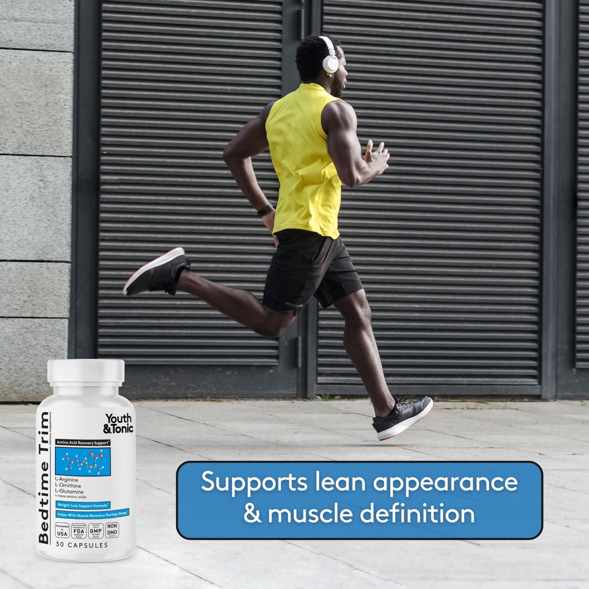 Youth & Tonic PM Bedtime Trim for Lean Appearance & Muscle Definition Support – Nighttime Amino Acids Supplement for Overnight Recovery, Men & Women, 30 Capsules - dailyvitalstore