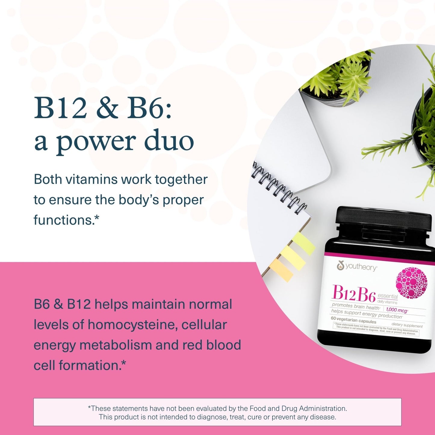 Youtheory B12B6 - Vitamin B12 & B6 - Supports Mood, Nervous System & Metabolism* - Aids Memory & Stress Management* - dailyvitalstore