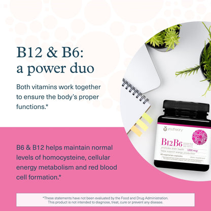 Youtheory B12B6 - Vitamin B12 & B6 - Supports Mood, Nervous System & Metabolism* - Aids Memory & Stress Management* - dailyvitalstore