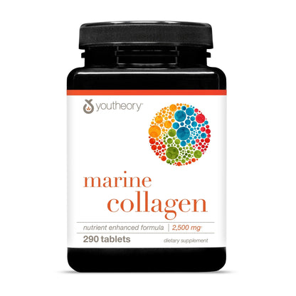 Youtheory Marine Collagen Tablets - 2,500 mg Fish-Sourced Collagen Peptides- with Vitamins A, C, E, B6 & B12 - Supports Joint & Nail Health* - Highly Absorbable - 290 Tablets (58-Day Supply) - dailyvitalstore