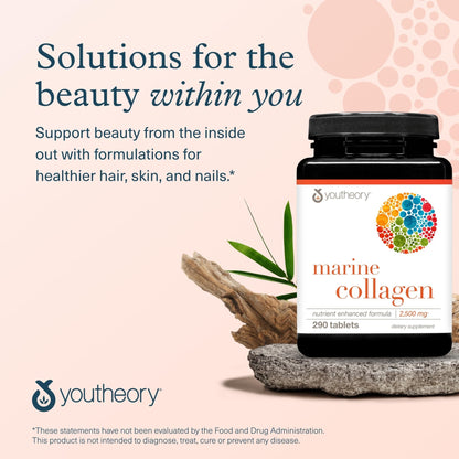 Youtheory Marine Collagen Tablets - 2,500 mg Fish-Sourced Collagen Peptides- with Vitamins A, C, E, B6 & B12 - Supports Joint & Nail Health* - Highly Absorbable - 290 Tablets (58-Day Supply) - dailyvitalstore