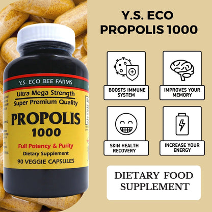 Y.S. Organic Bee Farms Propolis-Raw Unprocessed 1000mg - Your Gateway to Wellness - 90 Capsules with Bonus worldwidenutrition Multi Purpose Key Chain - dailyvitalstore