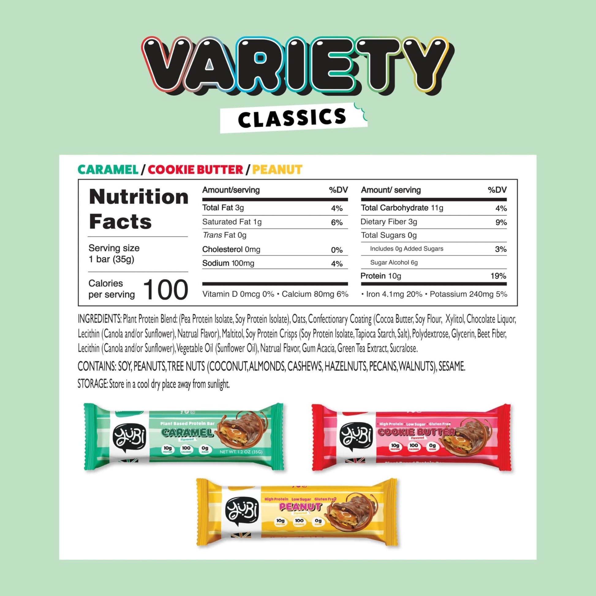 YuBi Bars - Protein Bars - 12 Bar Variety Pack - 100 Calories, 10g of Protein, Low Sugar, Low Carb, Palm Oil Free/Non-GMO, Gluten Free, Dairy Free, Healthy Snack, Non-GMO - 14.8oz (12 Pack, Variety Box) - dailyvitalstore