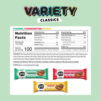 YuBi Bars - Protein Bars - 12 Bar Variety Pack - 100 Calories, 10g of Protein, Low Sugar, Low Carb, Palm Oil Free/Non-GMO, Gluten Free, Dairy Free, Healthy Snack, Non-GMO - 14.8oz (12 Pack, Variety Box) - dailyvitalstore