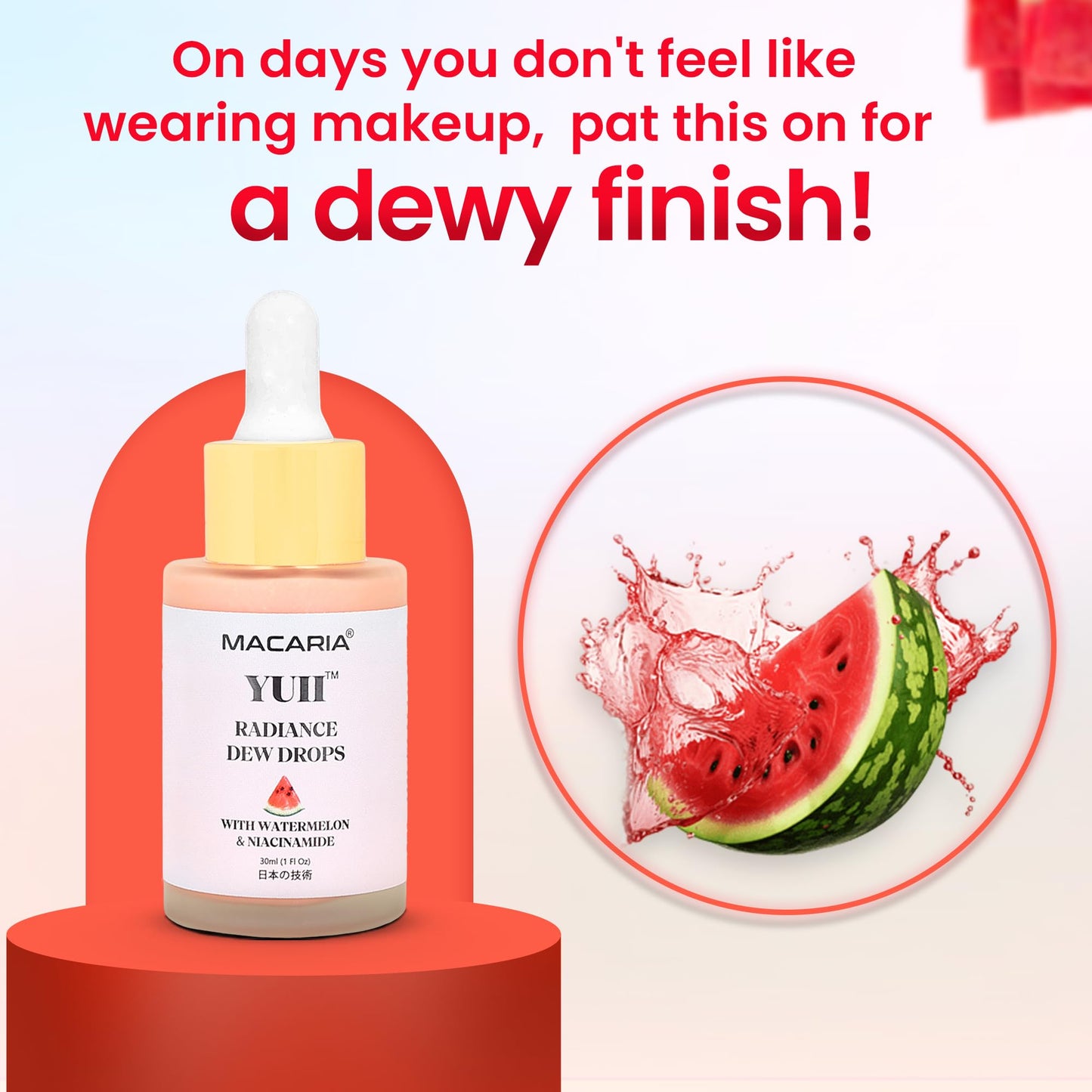 Yuii Niacinamide Serum Dew Drops - Face Moisturizer with Watermelon Fruit Extract - Glow Drops for Skincare and Makeup - Hydrating Formula for Radiant Skin - Pink Finish for Women & Girls - dailyvitalstore