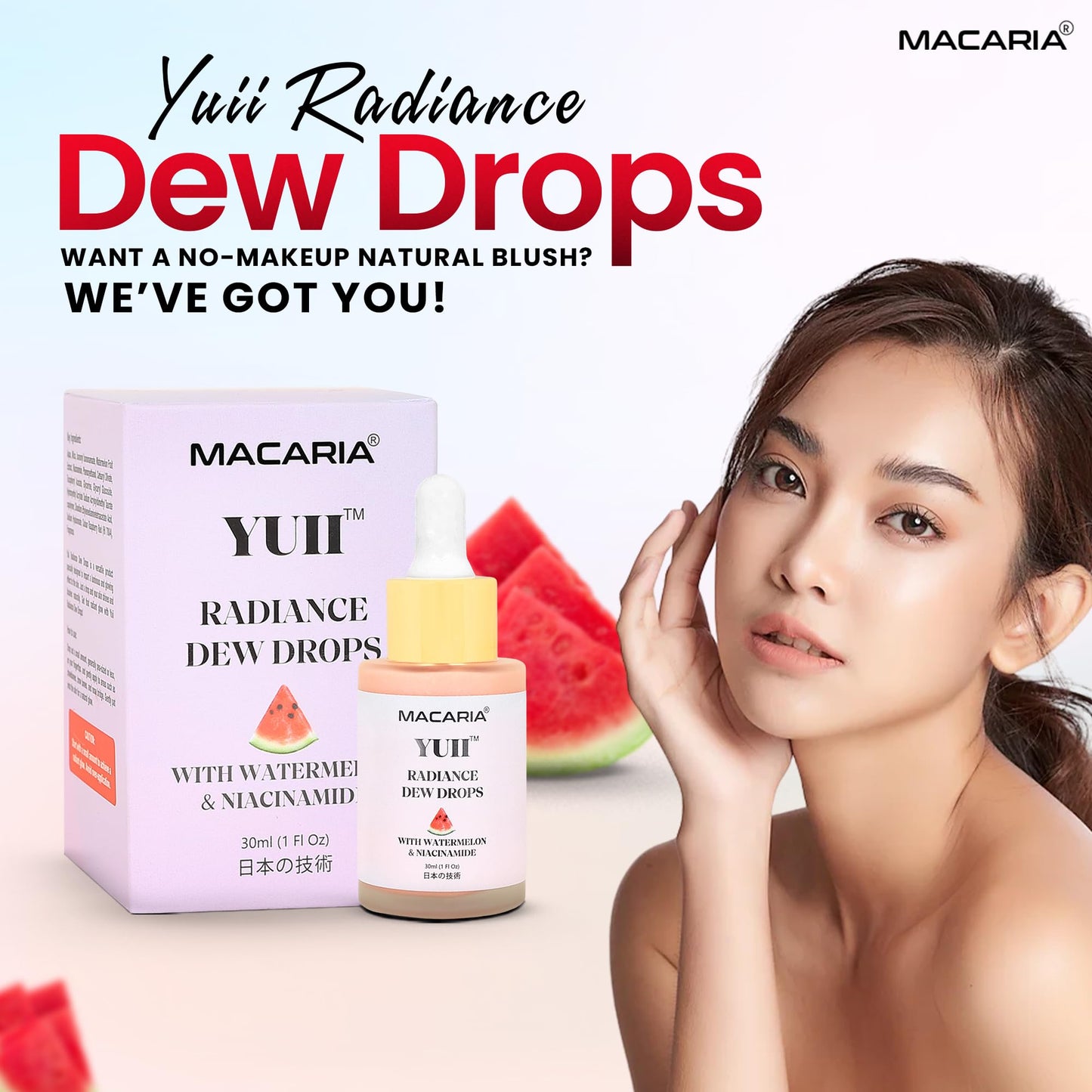 Yuii Niacinamide Serum Dew Drops - Face Moisturizer with Watermelon Fruit Extract - Glow Drops for Skincare and Makeup - Hydrating Formula for Radiant Skin - Pink Finish for Women & Girls - dailyvitalstore