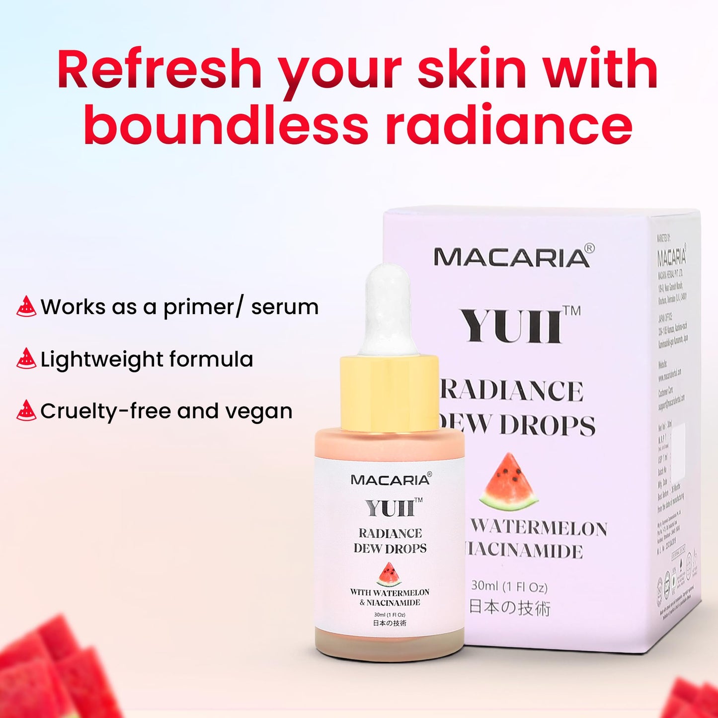 Yuii Niacinamide Serum Dew Drops - Face Moisturizer with Watermelon Fruit Extract - Glow Drops for Skincare and Makeup - Hydrating Formula for Radiant Skin - Pink Finish for Women & Girls - dailyvitalstore