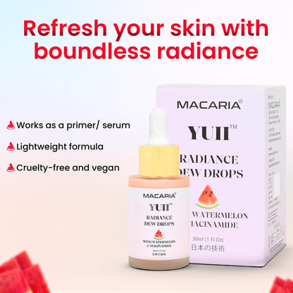 Yuii Niacinamide Serum Dew Drops - Face Moisturizer with Watermelon Fruit Extract - Glow Drops for Skincare and Makeup - Hydrating Formula for Radiant Skin - Pink Finish for Women & Girls - dailyvitalstore
