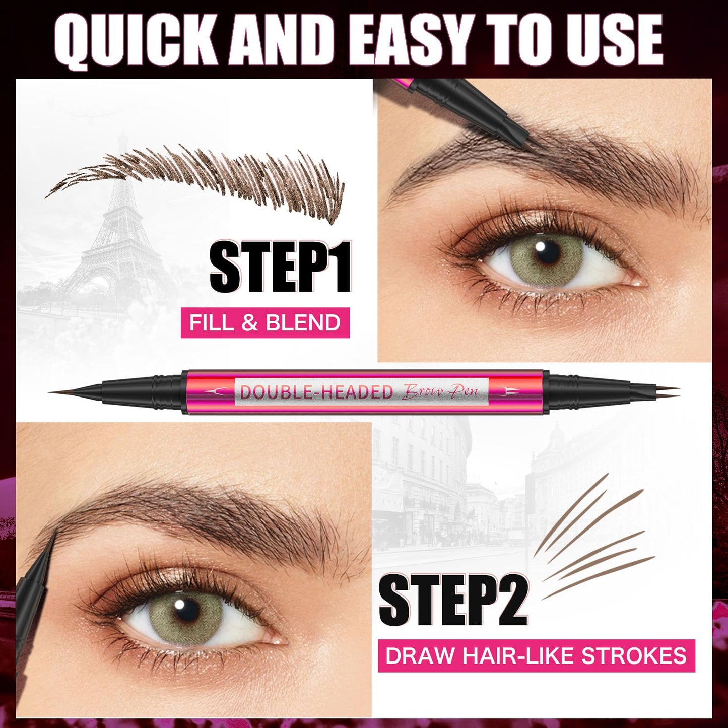 YuLinLon Double-Headed Brow Pen, Ultra-Precise Hair-Like Strokes, Long-Lasting Waterproof Makeup, Available in 5 Natural Shades (3Dark Brown) - dailyvitalstore