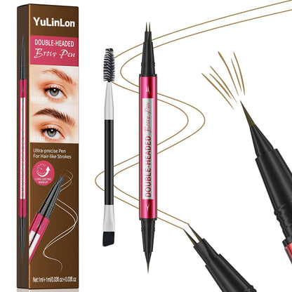 YuLinLon Double-Headed Brow Pen, Ultra-Precise Hair-Like Strokes, Long-Lasting Waterproof Makeup, Available in 5 Natural Shades (3Dark Brown) - dailyvitalstore