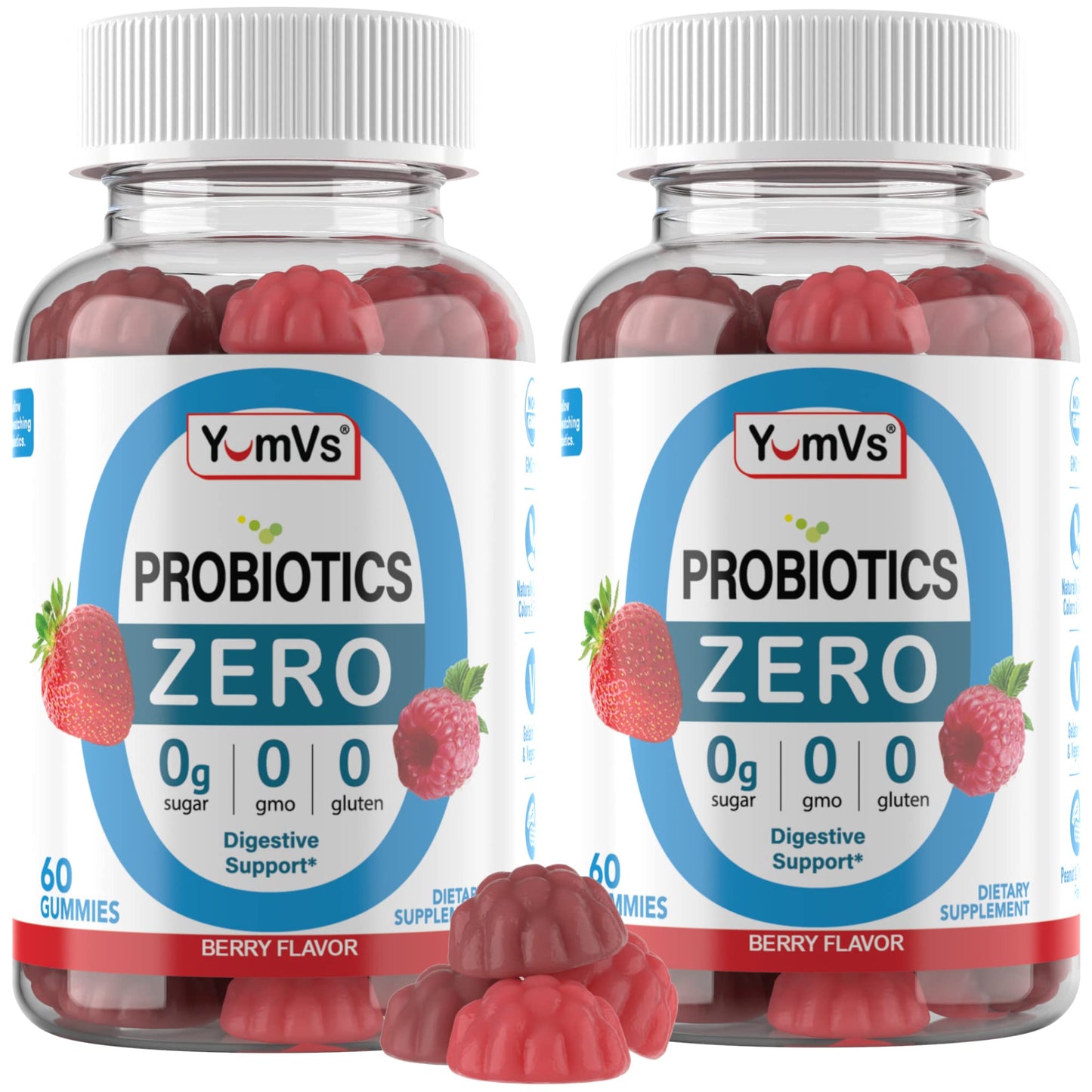 YUM-V'S Sugar Free Probiotic Gummies - Probiotics for Men & Women to Help Support Digestive Function – Adults & Kids Probiotic with 5 Billion CFU Bacillus Coagulans – Vegan & Gluten-Free (60 Count) - dailyvitalstore
